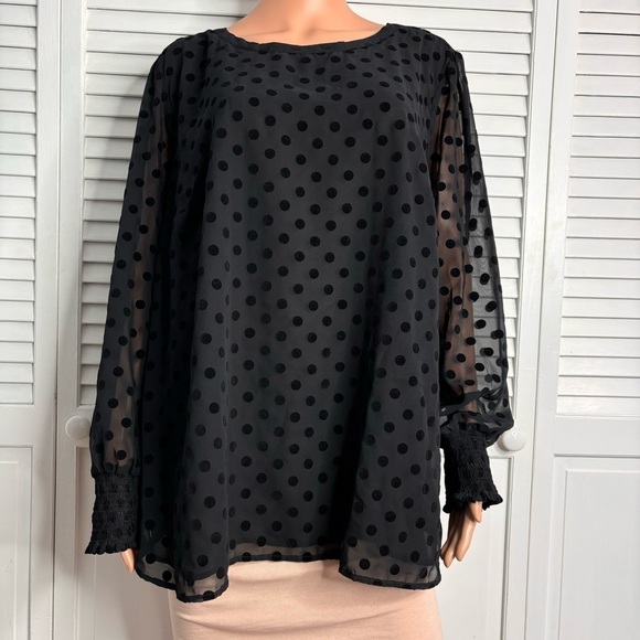 PRICE IS FIRM - LOFT Black Polkadot Long Sleeve Blouse Size 18 - Picture 1 of 8